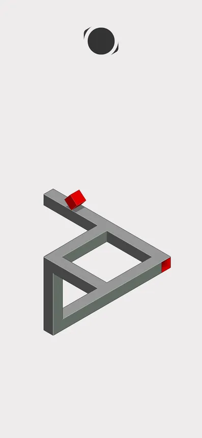 hocus. screenshot of a later level with a longer looping path and a target tile