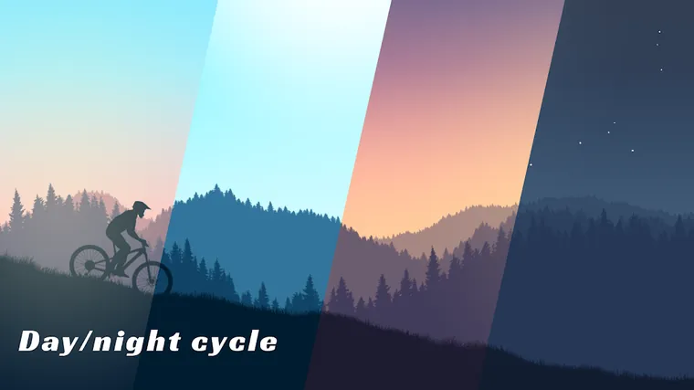Mountain Bike Xtreme screenshot showing a rider in silhouette against a layered mountain skyline