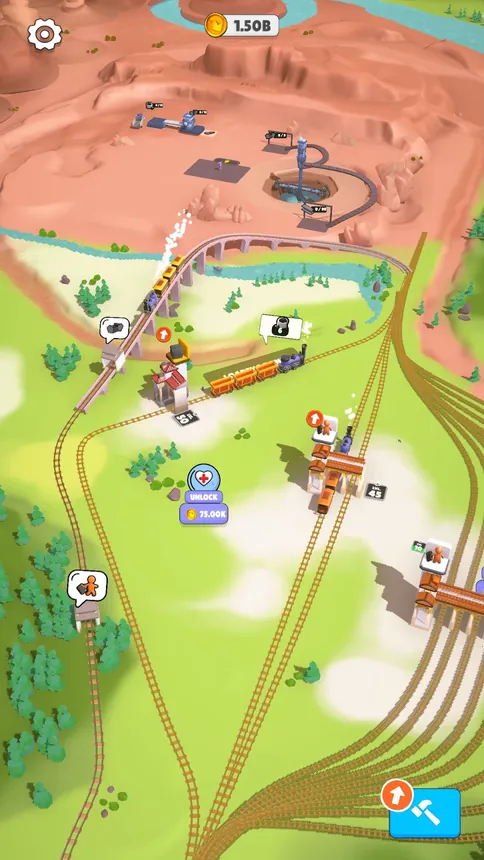 Rail Master Tycoon: Idle Train screenshot of a desert region with a new line under construction