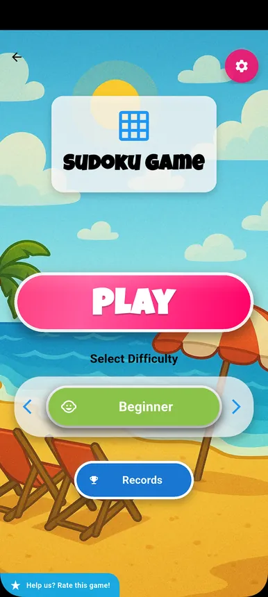 Sudoku without ads screenshot showing the start screen with difficulty selection